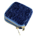 Travel Jewelry Case – Smoky Blue Chenille Double-Layer Box