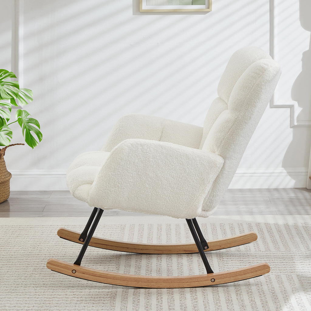 Tufted Teddy Fabric Glider Rocking Chair, Ivory – image 4