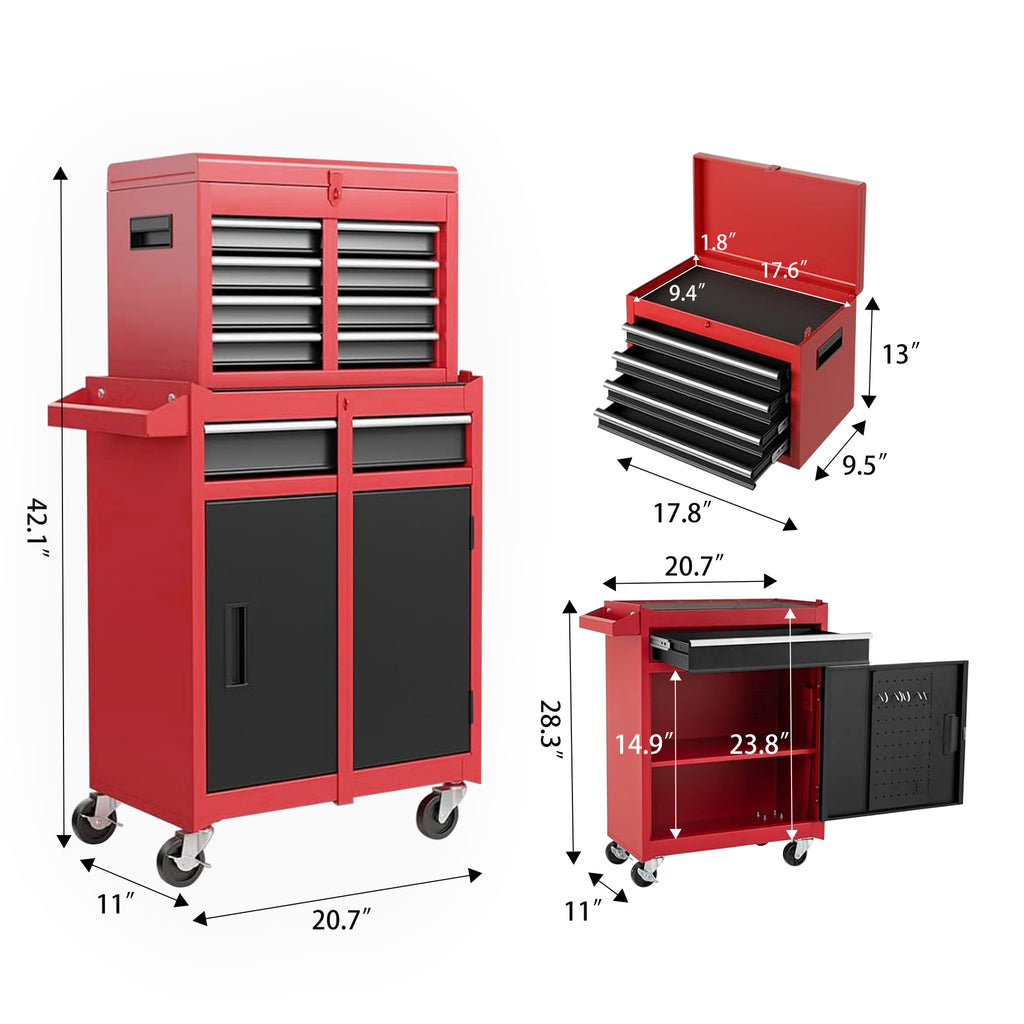 Rolling Tool Chest, 5-Drawer Steel Cabinet with Detachable Top Box – image 3