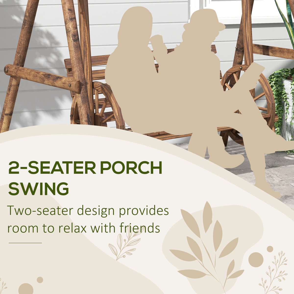 Porch Swing with A-Frame Stand, 2-Seat Wooden Log Patio Swing – image 5