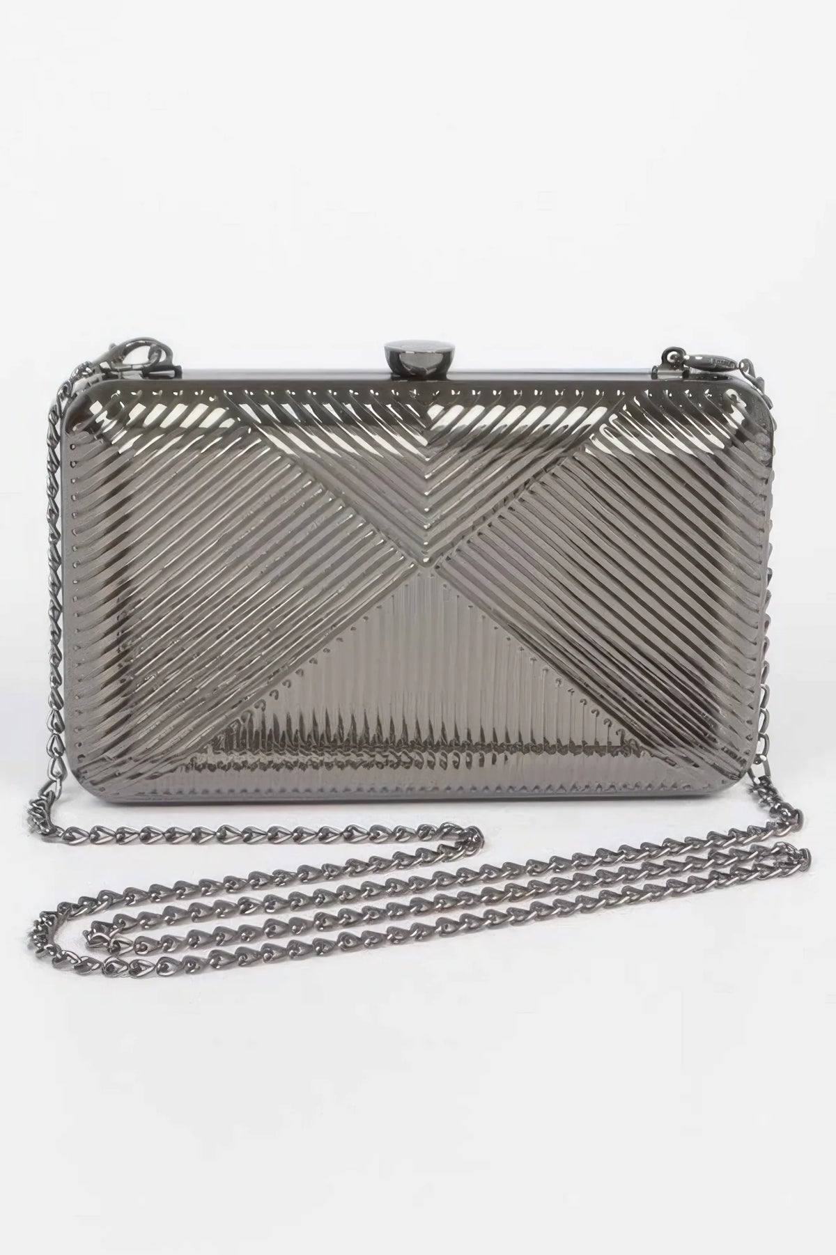 Vintage Metal Clutch with Chain Strap, Geometric Pattern – image 6