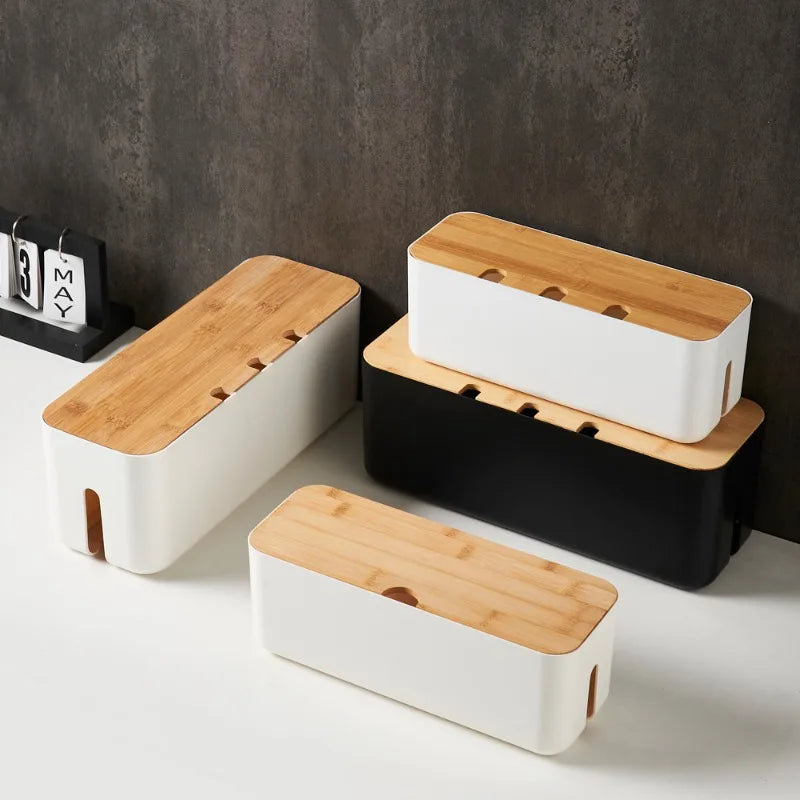 Cable Management Box with Bamboo Lid, Power Strip Hider – image 2