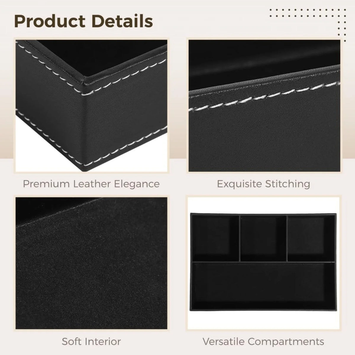 Desk Organizer Tray, Faux Leather 4-Compartment Valet Tray – image 4