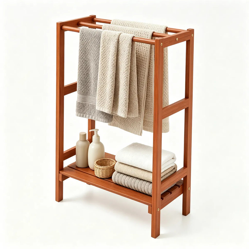 Blanket Stand Hardwood Freestanding with 3 Bars & Bottom Shelf – image 8