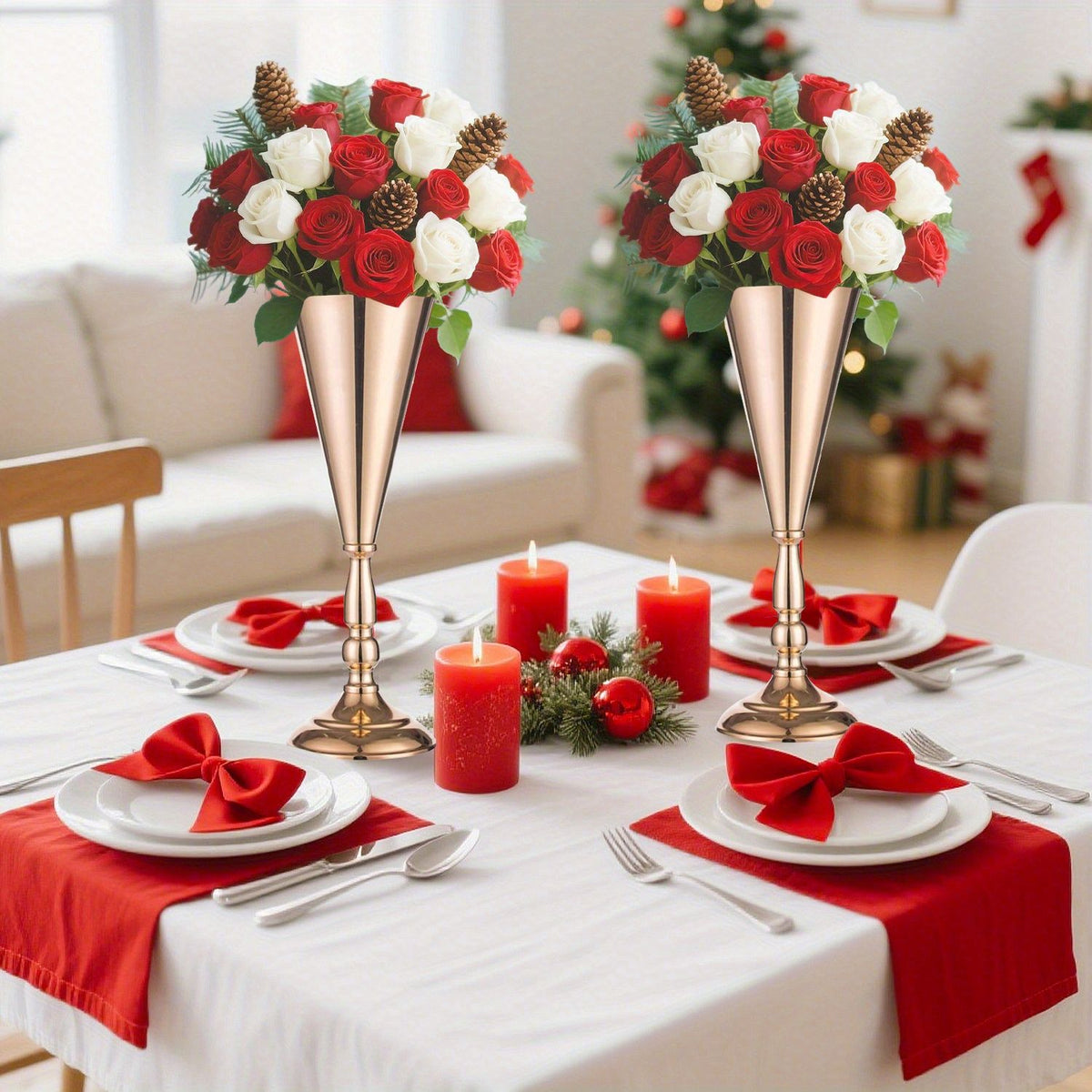 Gold Metal Trumpet Vase Centerpieces Set of 10, 14 in Tall – image 13