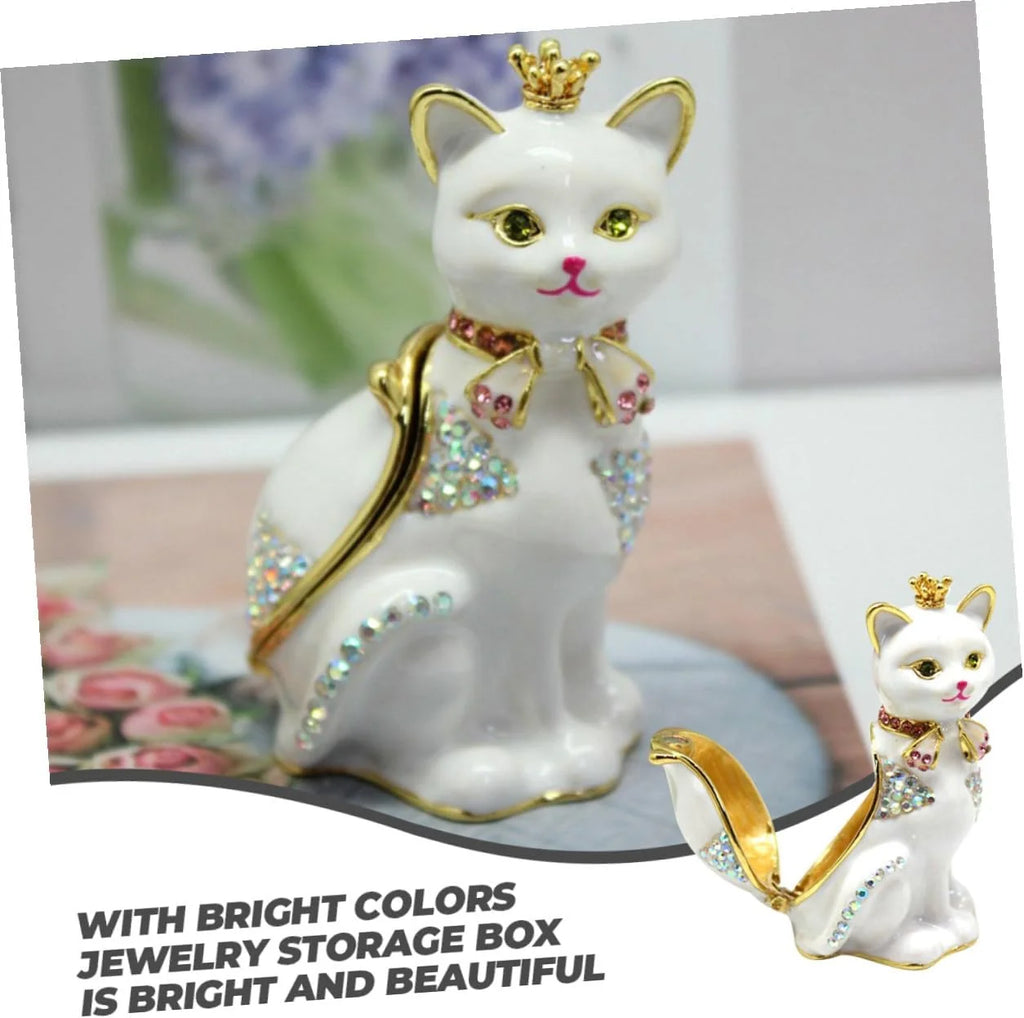 Cat Crown Jewelry Box, Alloy Trinket Holder for Rings & Earrings – image 3