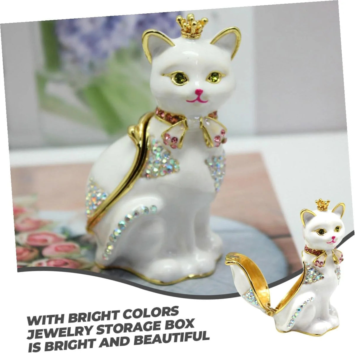 Cat Crown Jewelry Box, Alloy Trinket Holder for Rings & Earrings – image 3