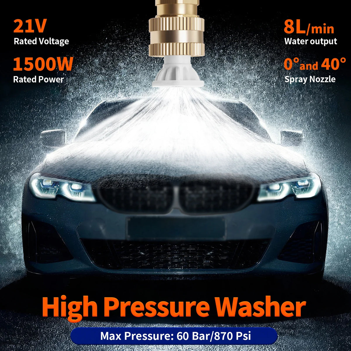 Cordless Pressure Washer 21V 870 PSI with 2 Batteries and Foam Bottle – image 14