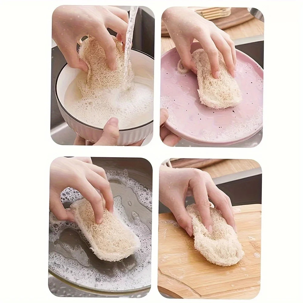 Natural Loofah Dish Scrubbers - Plant-Based Kitchen Sponge Pads for Pots & Pans