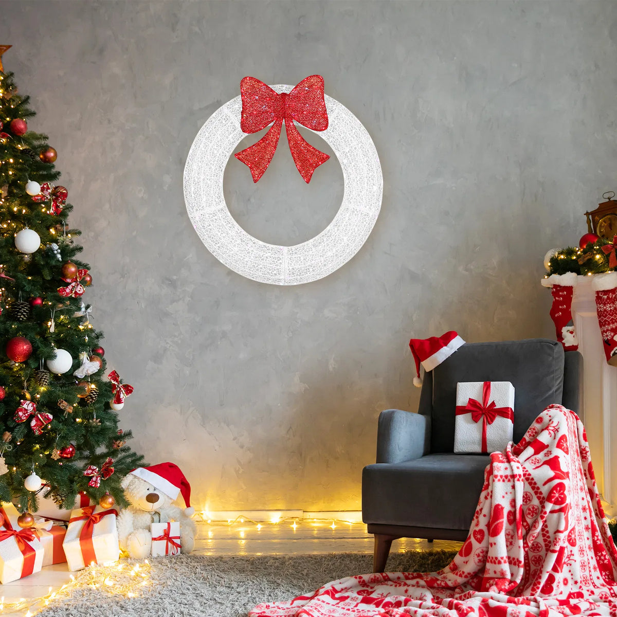 Outdoor Lighted Metal Wreath 36 in with Red Bow, RGB LEDs, Remote & Timer – image 12
