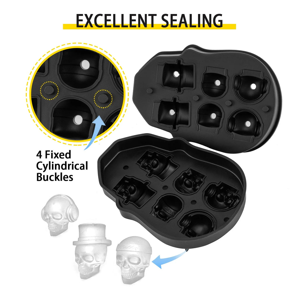 Skull Ice Cube Tray, 6-Cavity Silicone Mold with Lid and Funnel – image 3