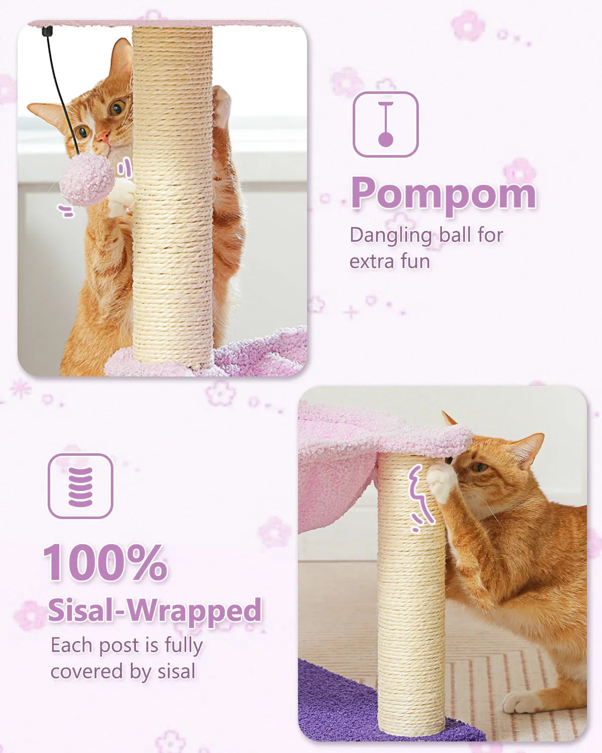 Flower Cat Tree with Large Hammock and Sisal Scratching Posts – image 11
