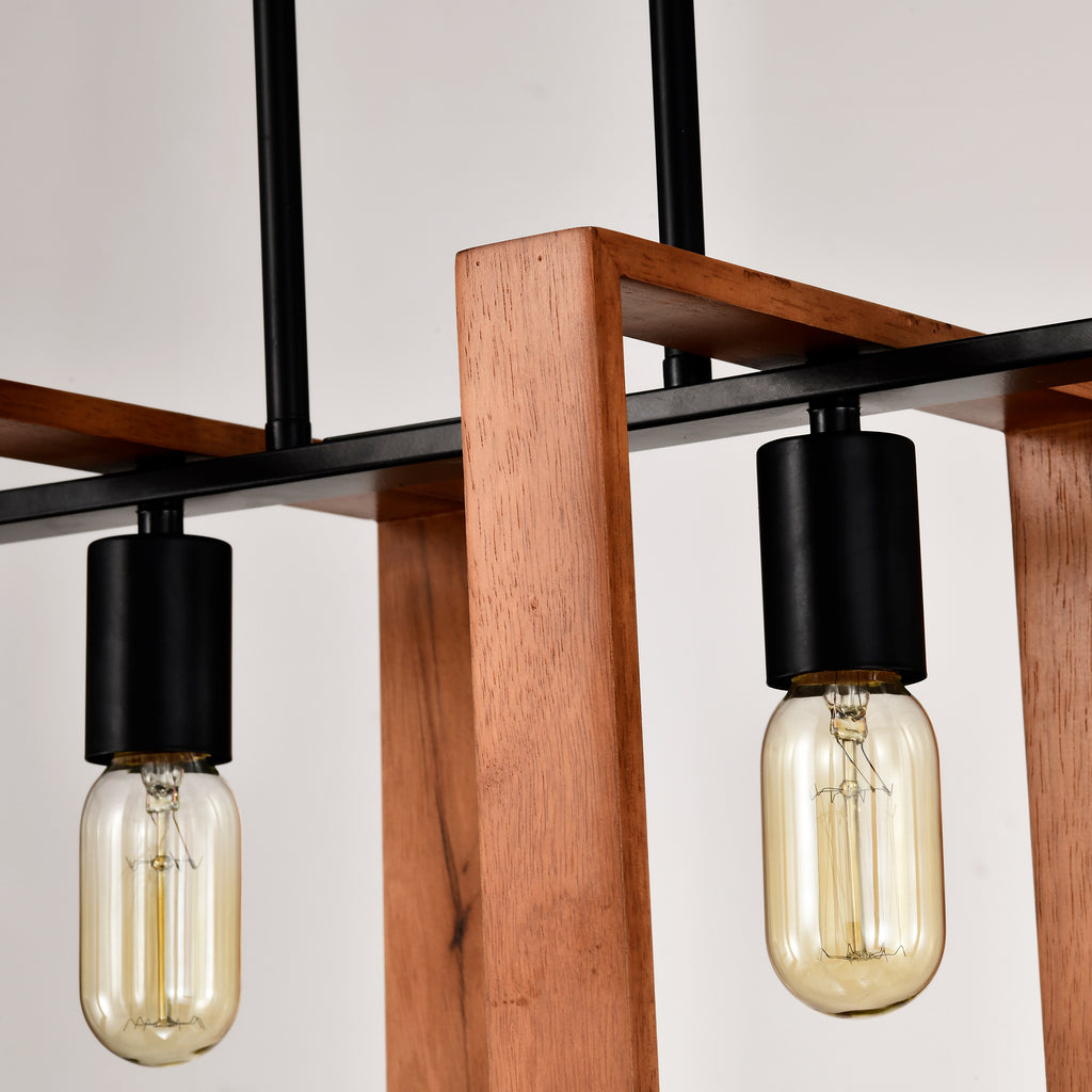 4-Light Farmhouse Kitchen Island Pendant Wood and Black 36 In
