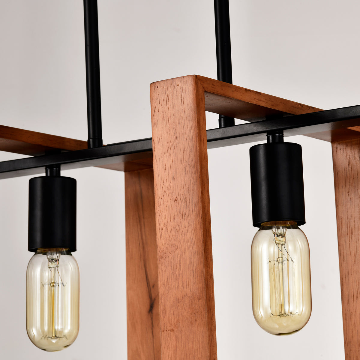 4-Light Farmhouse Kitchen Island Pendant Wood and Black 36 In