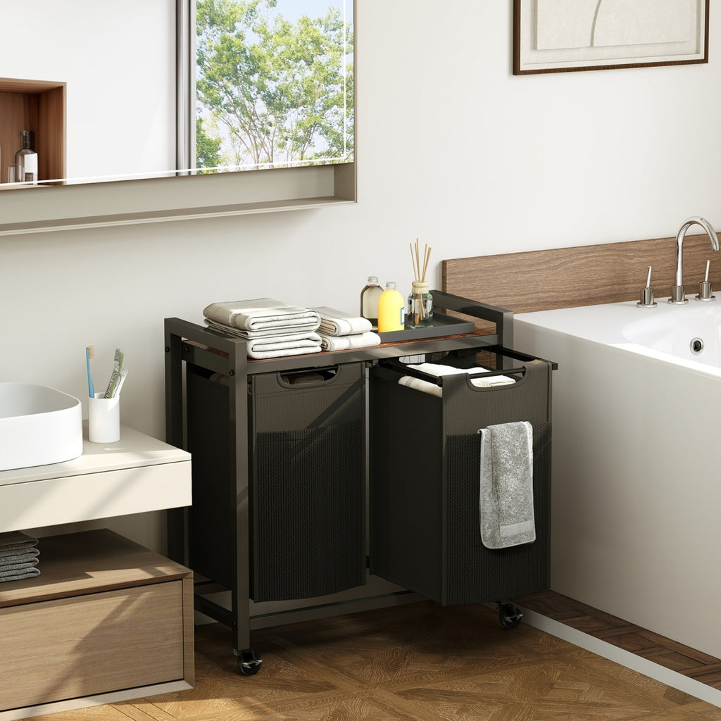 Rolling Laundry Sorter with Pull-Out Bags and Top Shelf – image 3