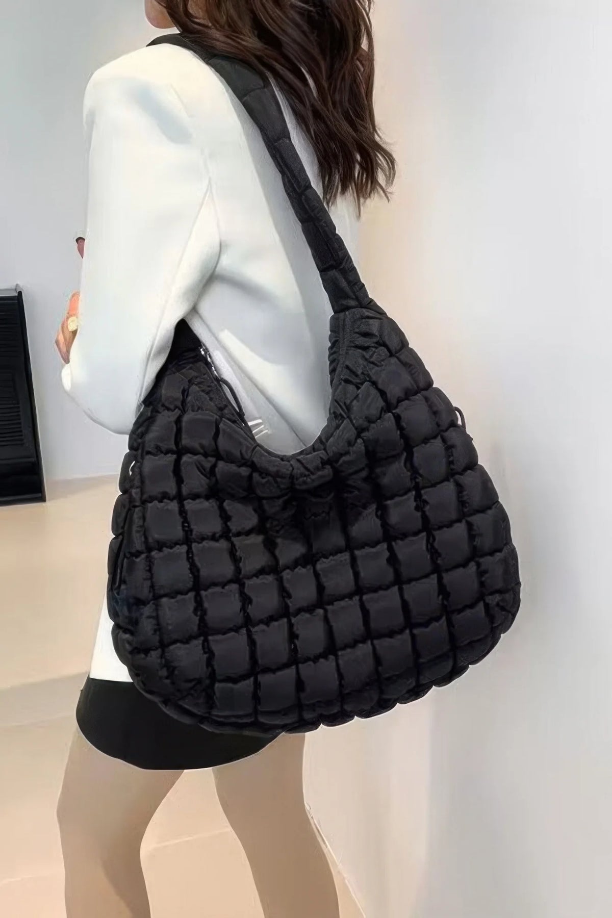 Quilted Nylon Crossbody Bag, Padded Shoulder Bag with Adjustable Strap – image 2