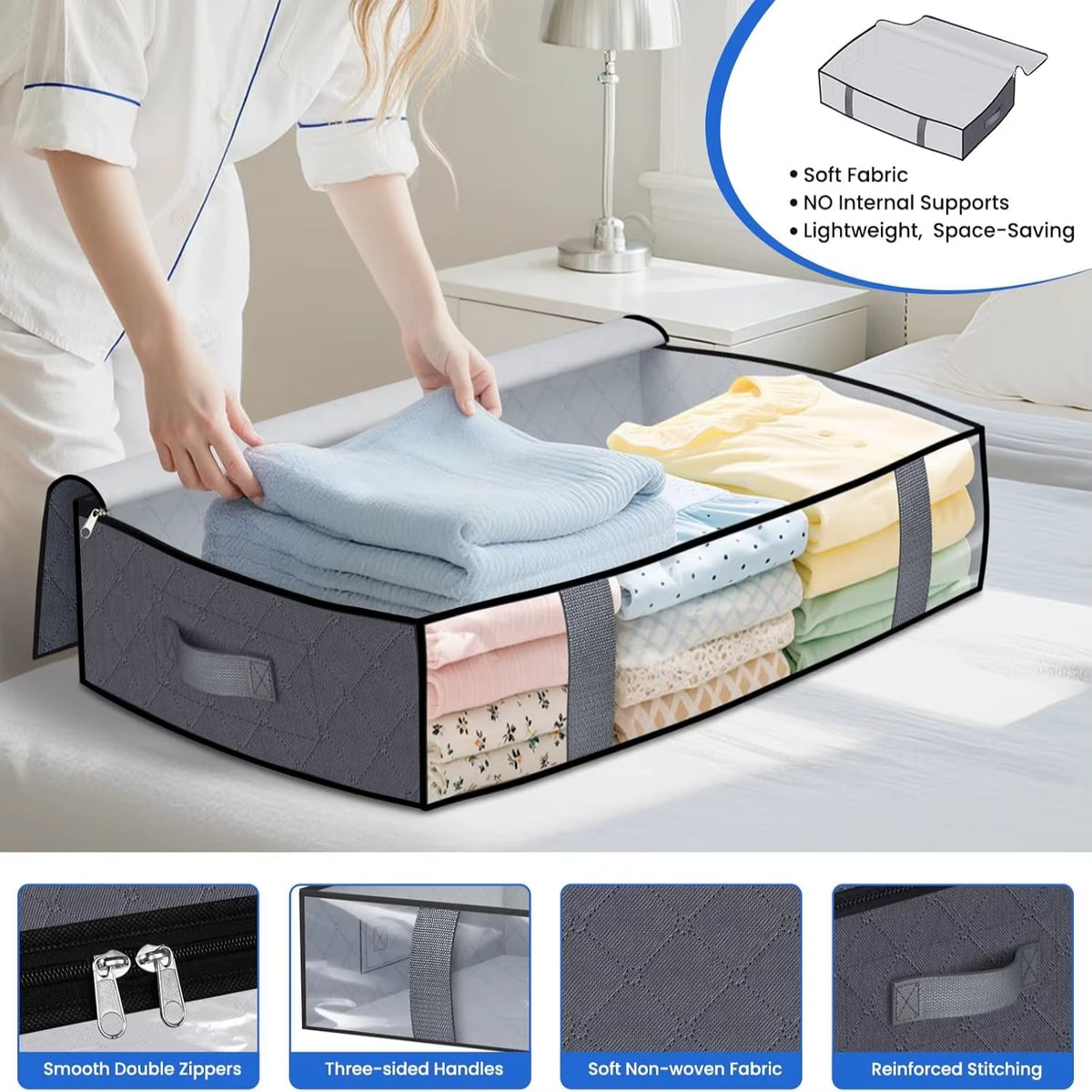 Under Bed Storage Bags - Foldable Blanket Organizers, 4 Pack – image 2