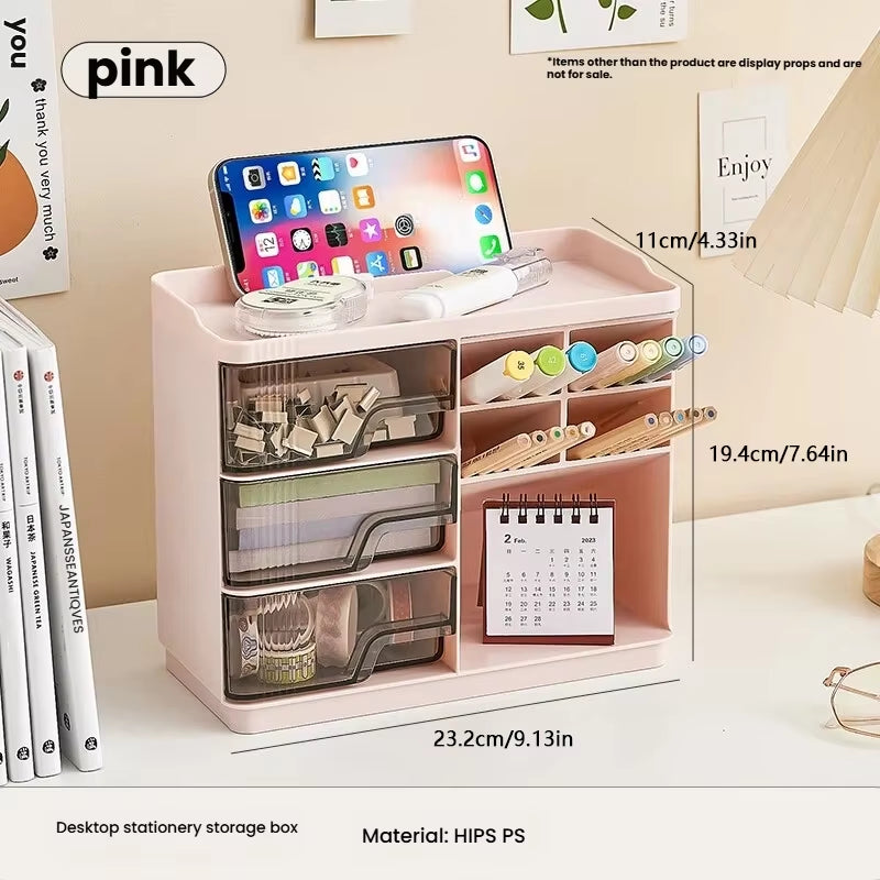 Desk Organizer Caddy with Pen Holder and 3 Drawers – image 4