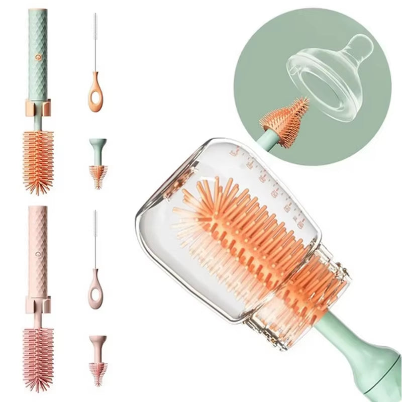 Electric Bottle Brush Set 3 Pcs - Rotating Waterproof Cleaning Brush for Bottles & Straws