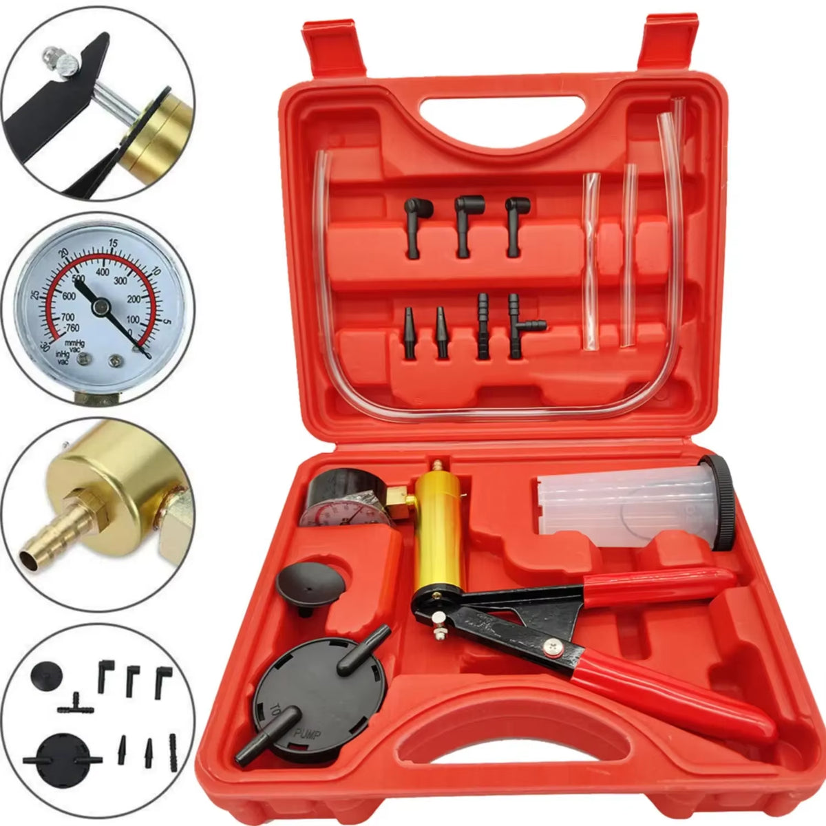 Hand Vacuum Pump Brake Bleeder Kit with Gauge and Adapters