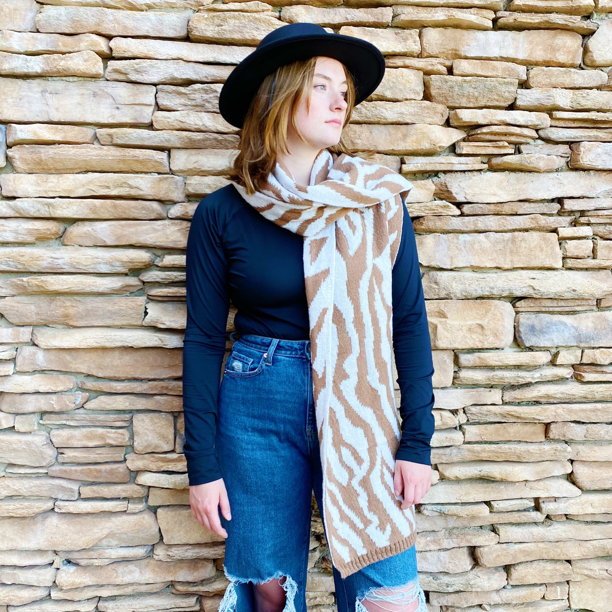 Zebra Knit Scarf – Reversible Cozy Winter Scarf, 13 x 78 in – image 6
