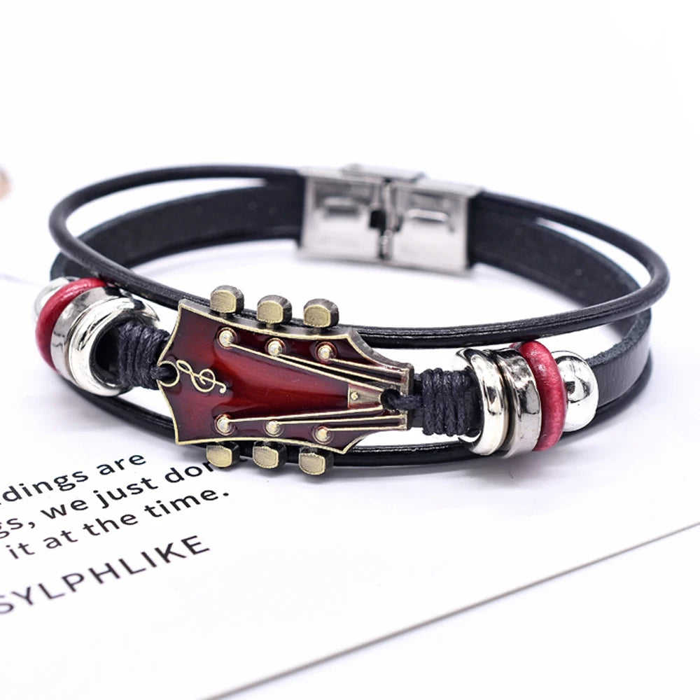 Leather Guitar Bracelet - Braided Multi-Layer Wrap for Musicians – image 8