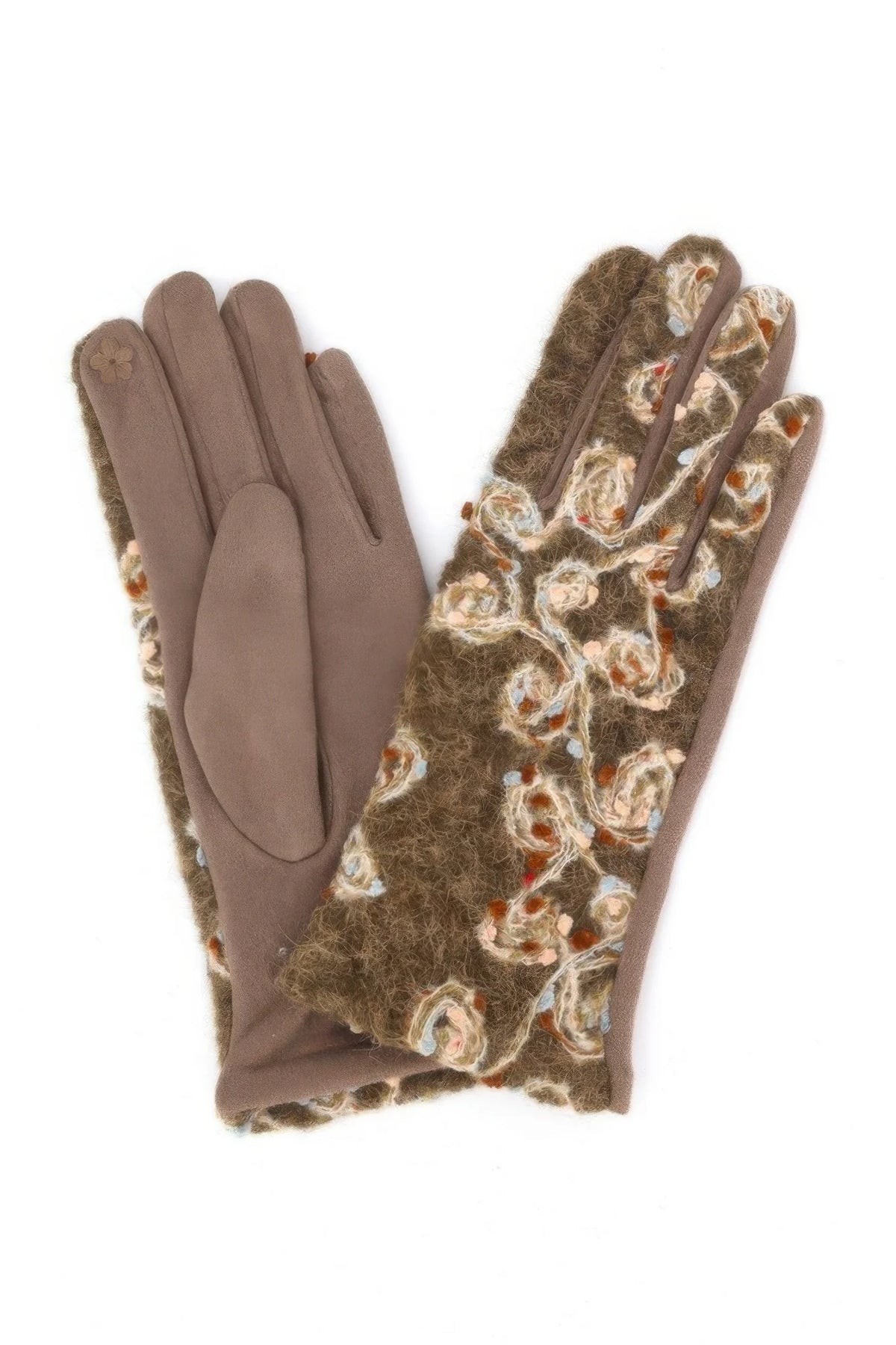 Floral Embroidered Touchscreen Gloves – Suede-Lined Winter Gloves – image 4