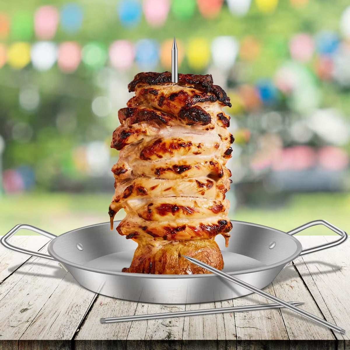 Vertical Grill Skewer Pan with 3 Interchangeable Spikes – image 2