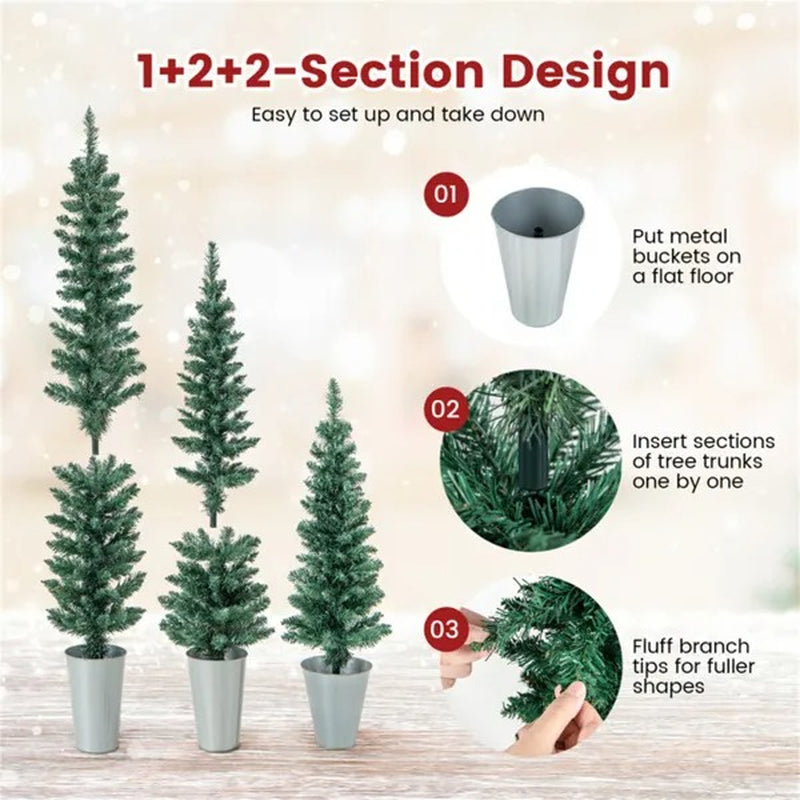 Potted Artificial Christmas Trees Set of 3 Porch Decor – image 2