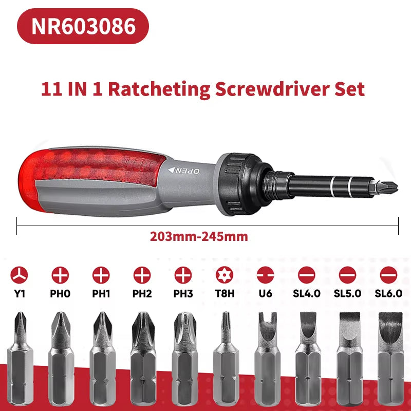 Ratchet Screwdriver Set - 11-in-1 Multi-Bit Driver