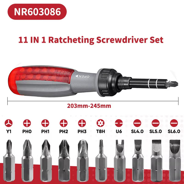 Ratchet Screwdriver Set - 11-in-1 Multi-Bit Driver