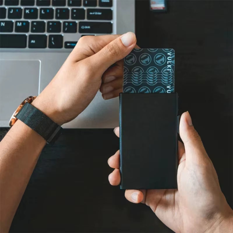 Pop-Up Card Holder Wallet Slim Minimalist Black – image 2