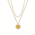 Layered Choker Necklace, Gold Tone Bar and Coin Charms