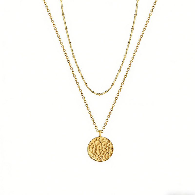 Layered Choker Necklace, Gold Tone Bar and Coin Charms