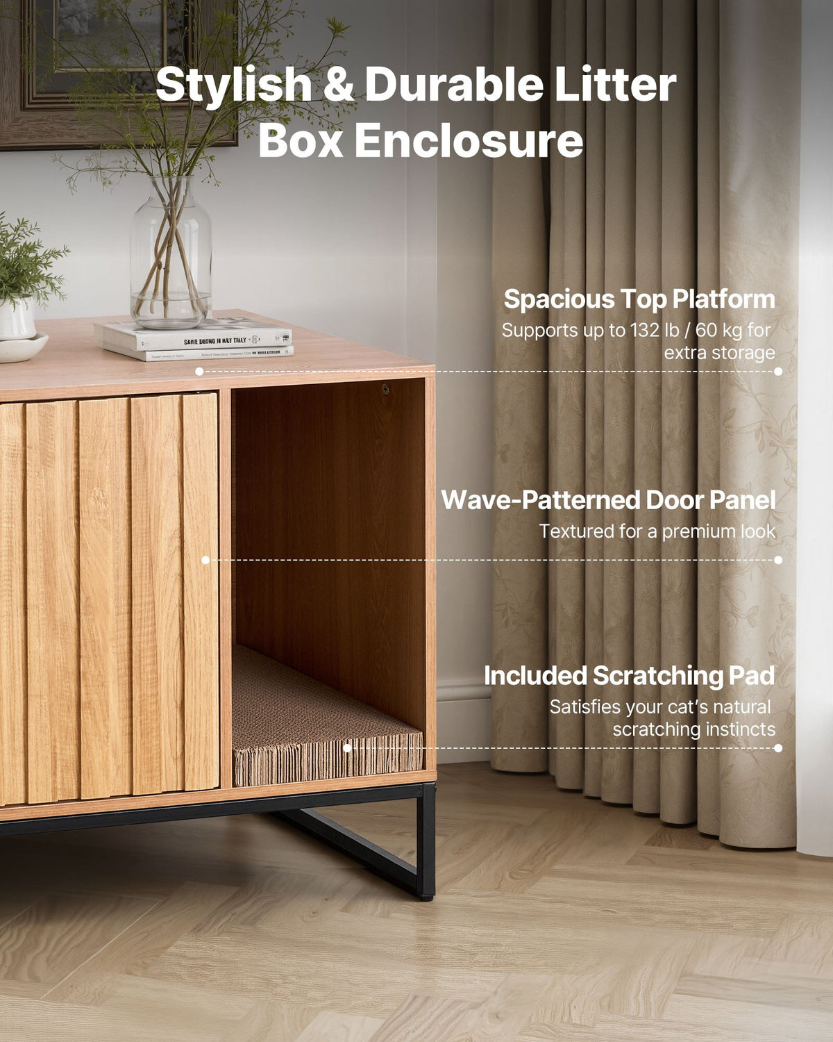 Cat Litter Box Enclosure 31.5in Hidden Cabinet with Scratch Pad – image 5