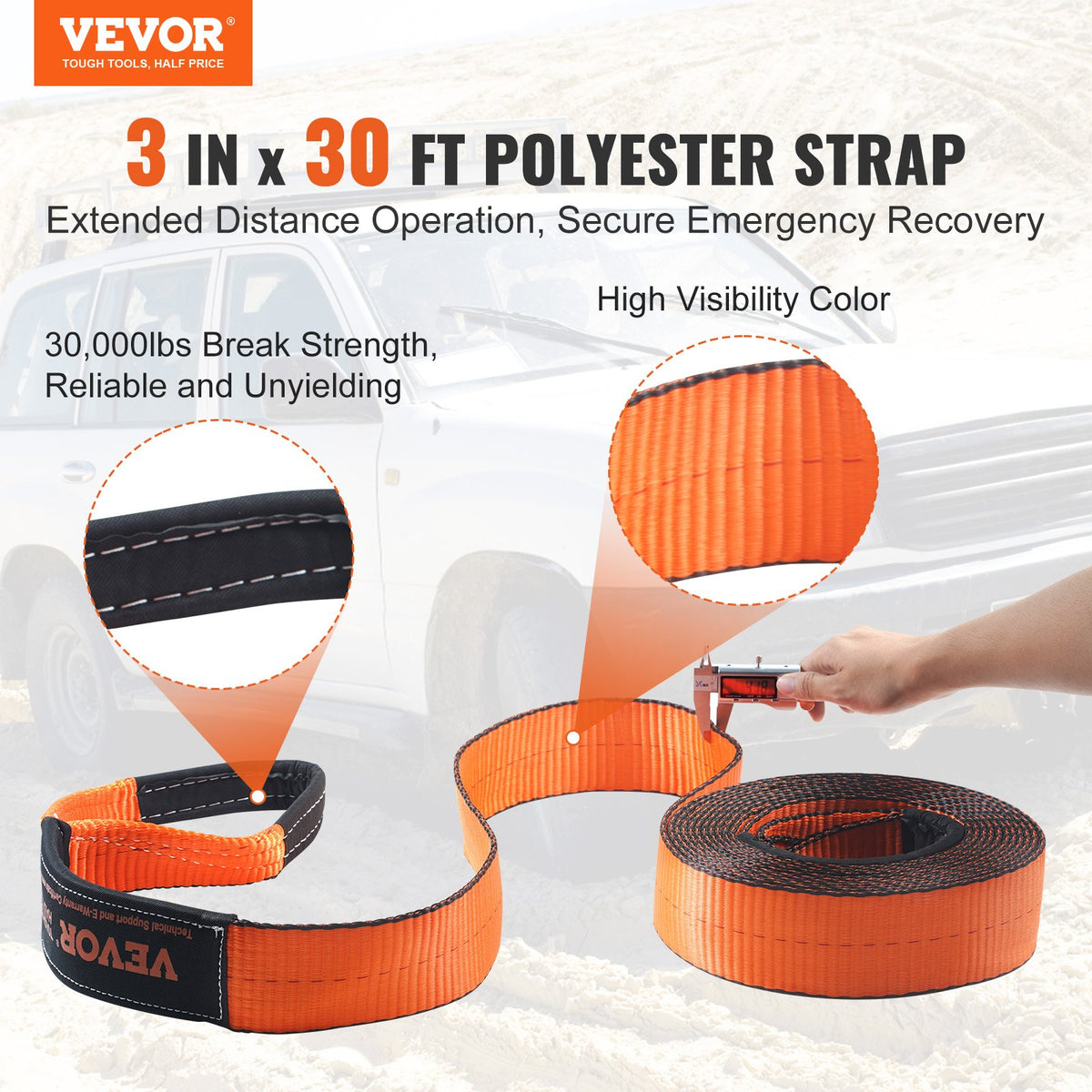 Towing Recovery Kit with Snatch Block, 30,000 lb Straps & Shackles