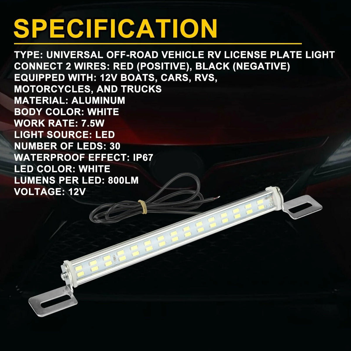 License Plate LED Backup Light, 6000K White, 12V – image 2
