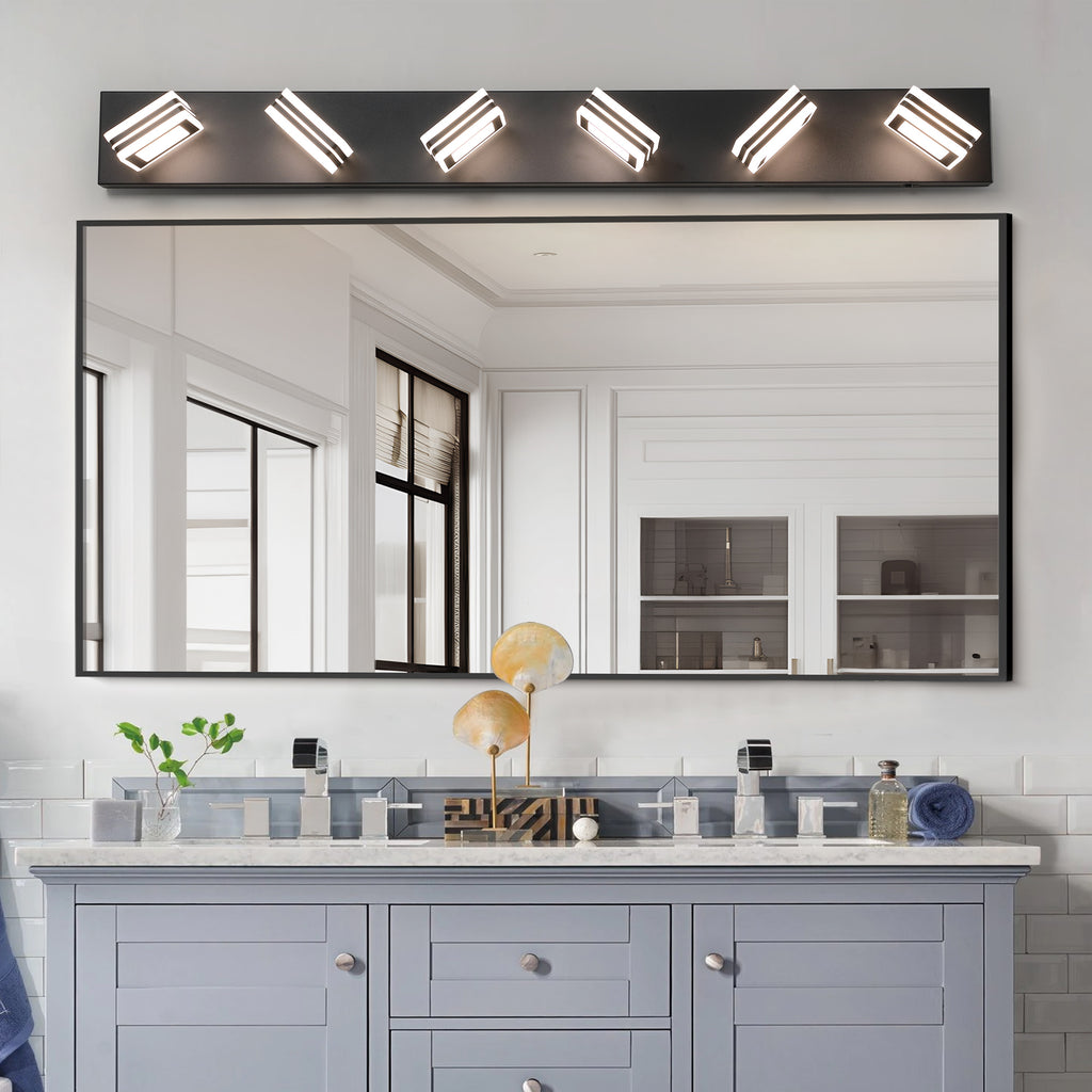 40 Inch 6-Light LED Vanity Light, Dimmable Black Bathroom Fixture – image 2