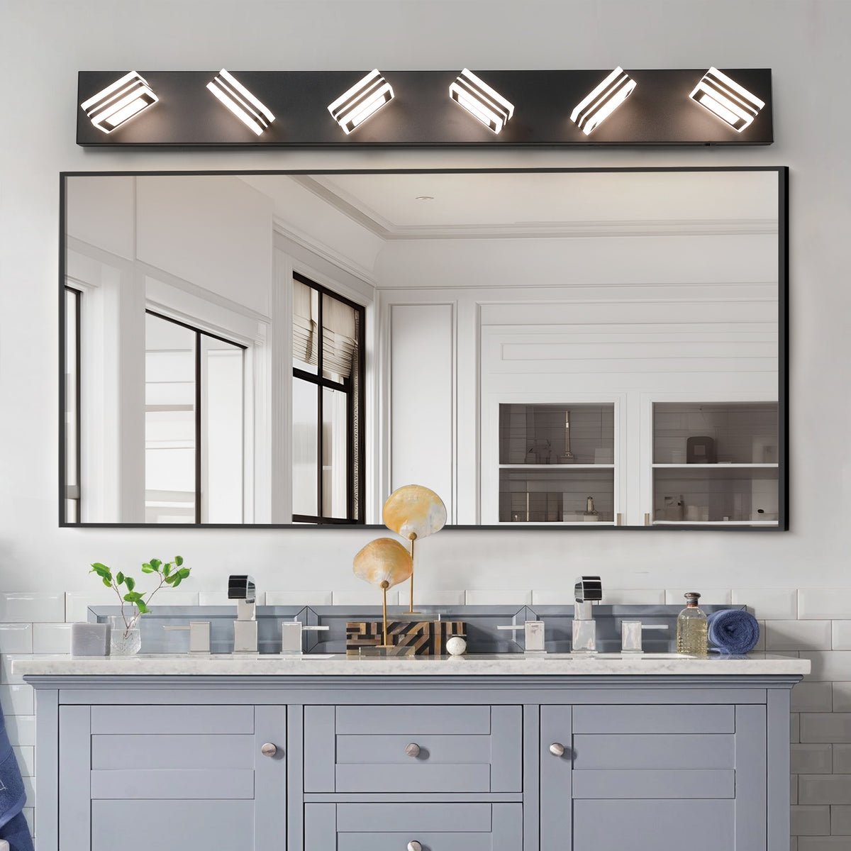 40 Inch 6-Light LED Vanity Light, Dimmable Black Bathroom Fixture – image 2