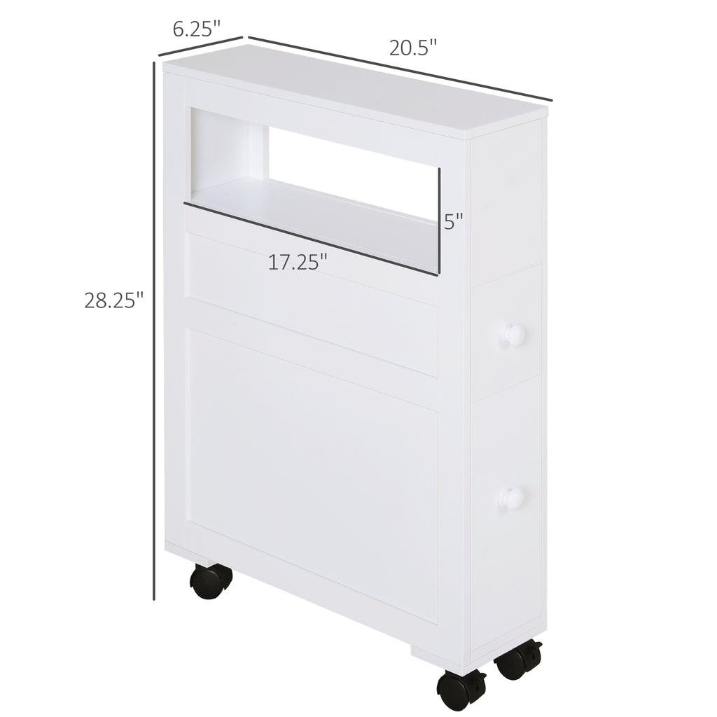 Narrow Rolling Bathroom Storage Cabinet 6.25 in Wide, White – image 3