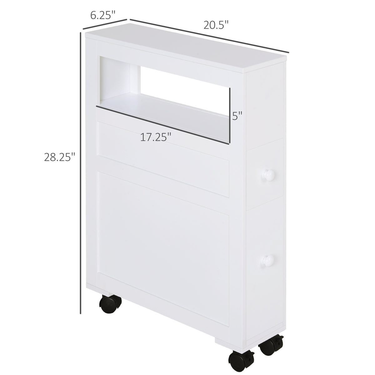 Narrow Rolling Bathroom Storage Cabinet 6.25 in Wide, White – image 3