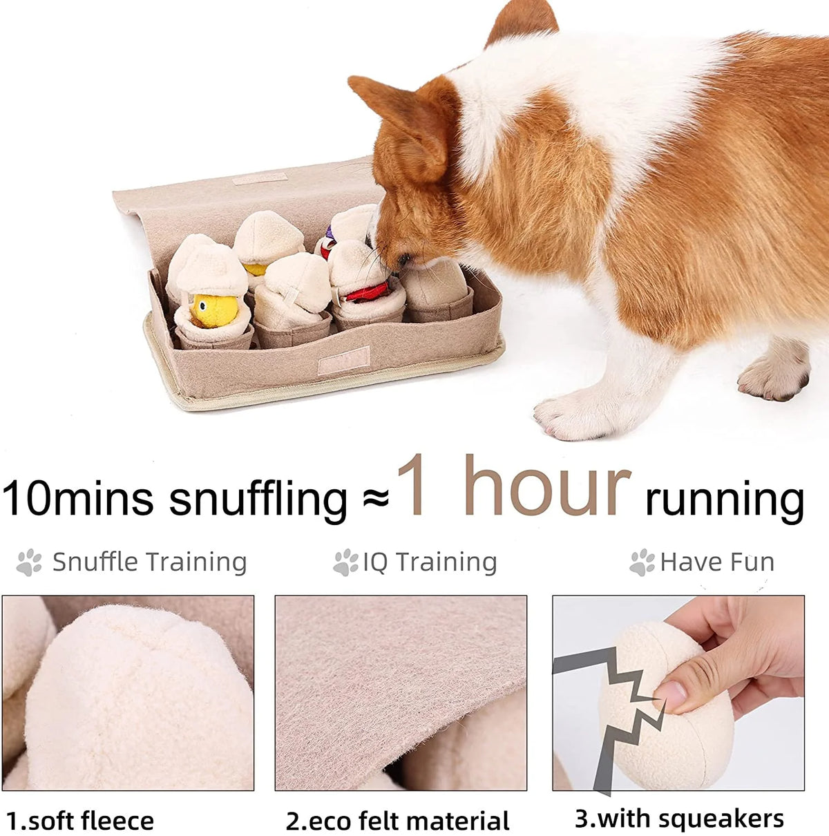 Snuffle Mat for Dogs, Slow Feeding Mat with 8 Squeaky Plush Eggs – image 4