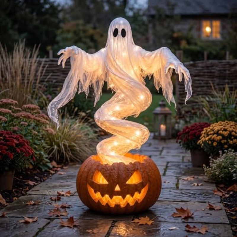 Swirling Ghost Pumpkin Yard Light 43.3 in, LED Resin Halloween Decor