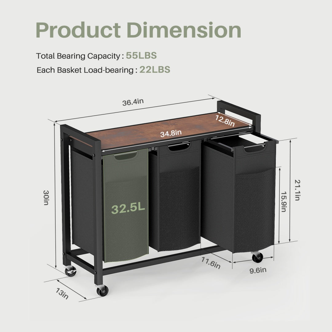Rolling Laundry Sorter with Pull-Out Bags and Top Shelf – image 15
