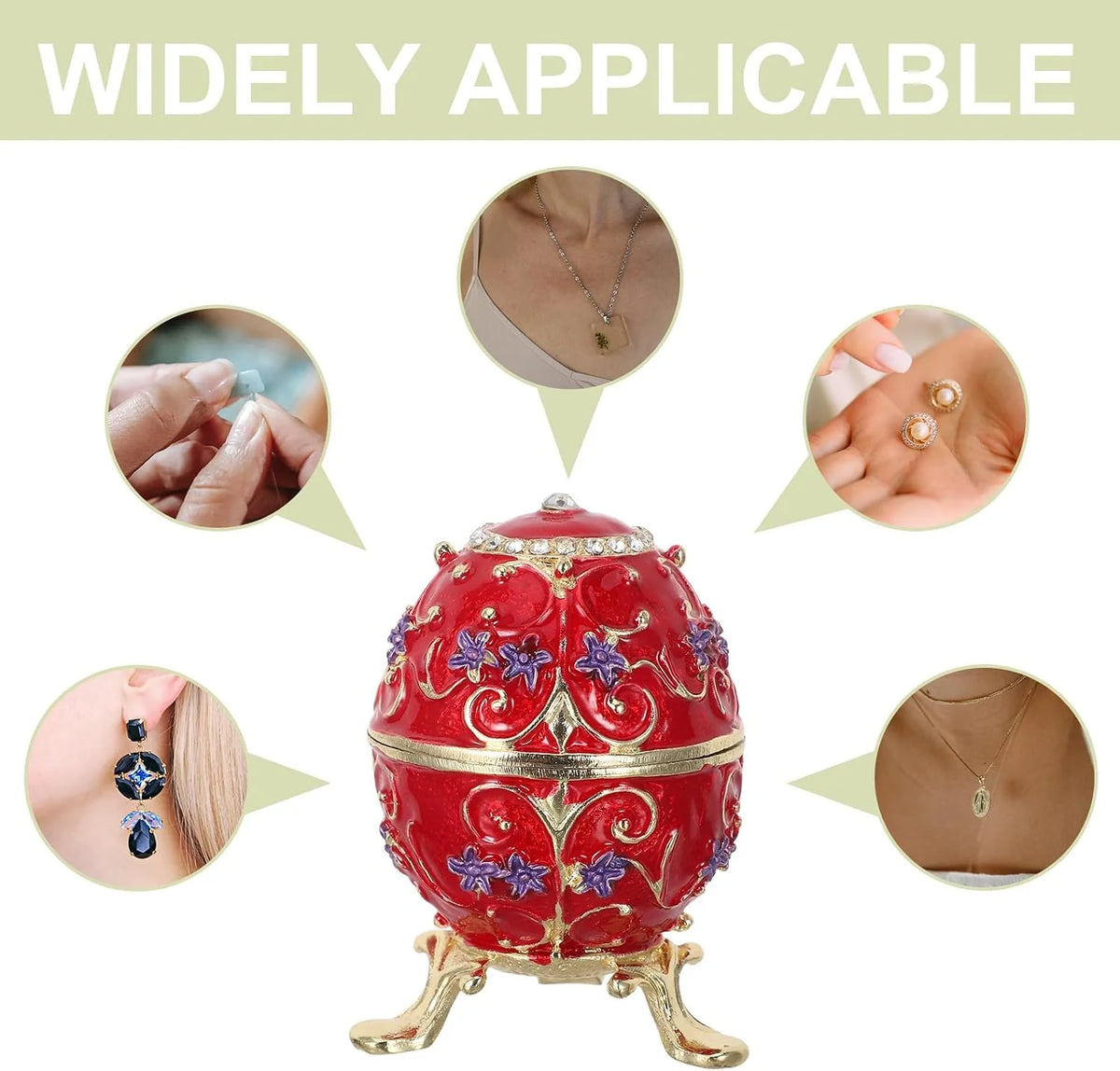 Enamel Egg Trinket Box – Hand Painted Hinged Jewelry Box, Red – image 5