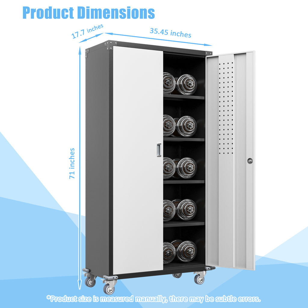 71 in Locking Metal Garage Storage Cabinet on Wheels, 4 Adjustable Shelves – image 3