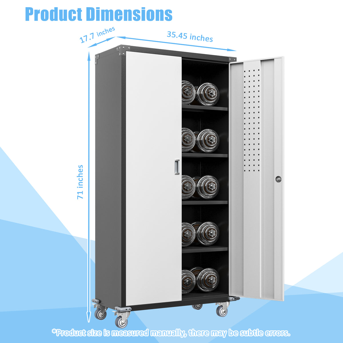 71 in Locking Metal Garage Storage Cabinet on Wheels, 4 Adjustable Shelves – image 3