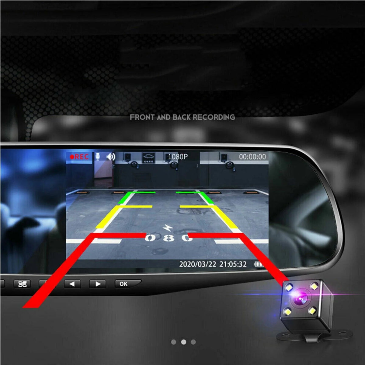 Rearview Mirror Car Dash Cam 1080P, Front and Rear