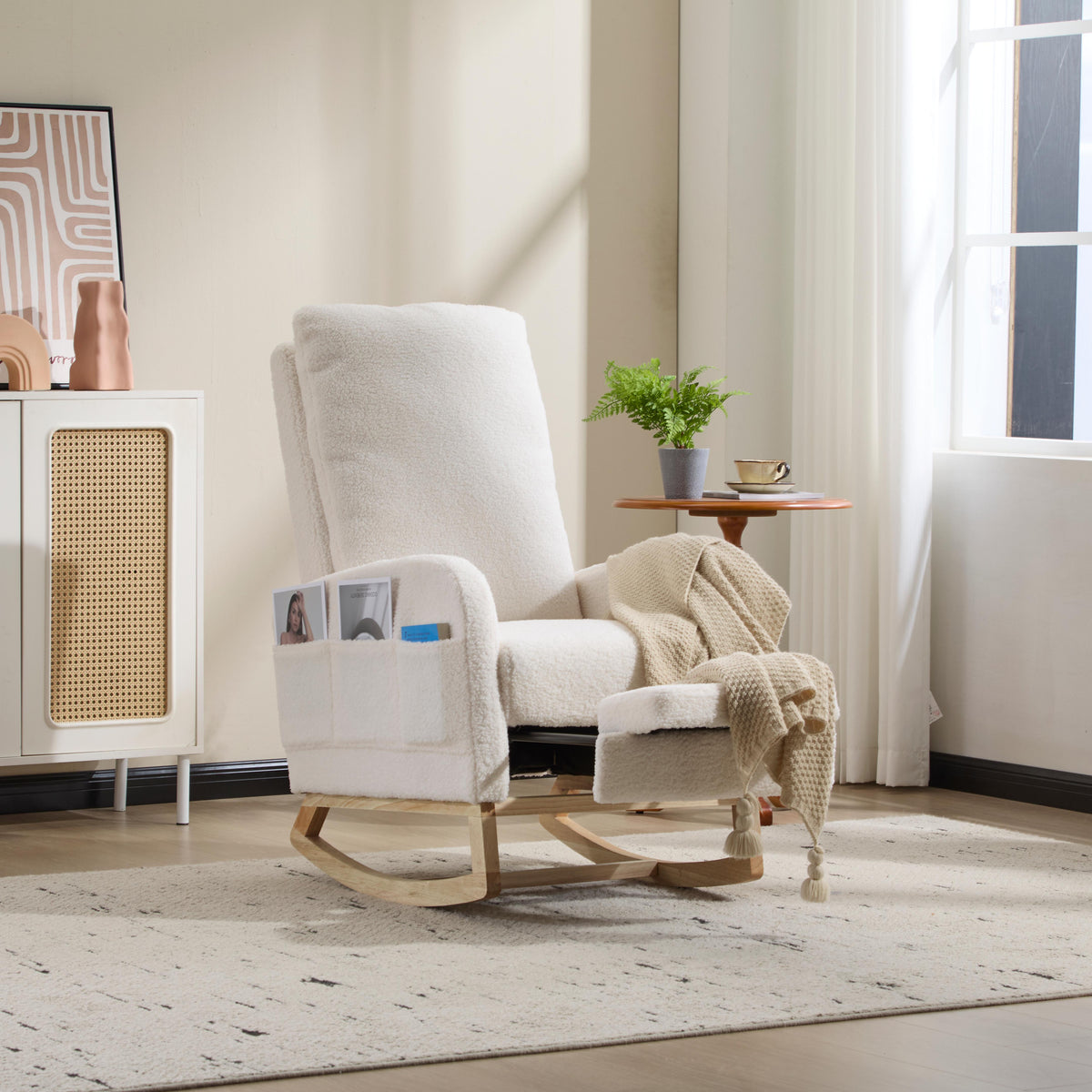Upholstered Nursery Rocking Chair with Footrest and Side Pocket – image 10