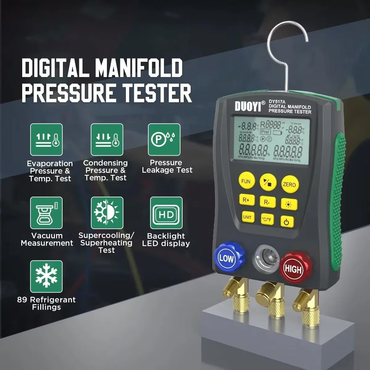 HVAC Digital Manifold Gauge, Dual Pressure & Temp, 93 Refrigerants – image 3